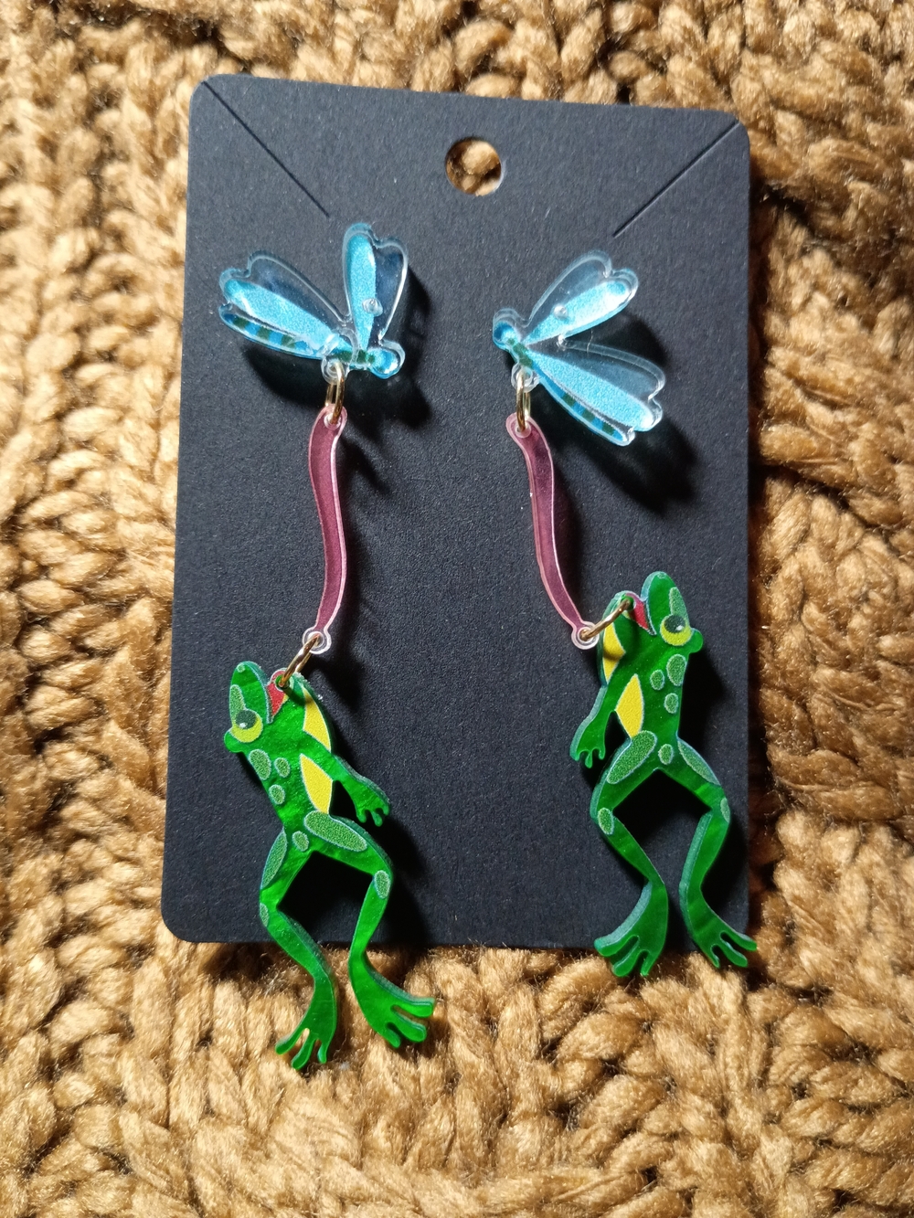 Green Frog Blue Dragonfly  Earrings Dangle Pearl Mirror Acrylic Cute Country Y2K
